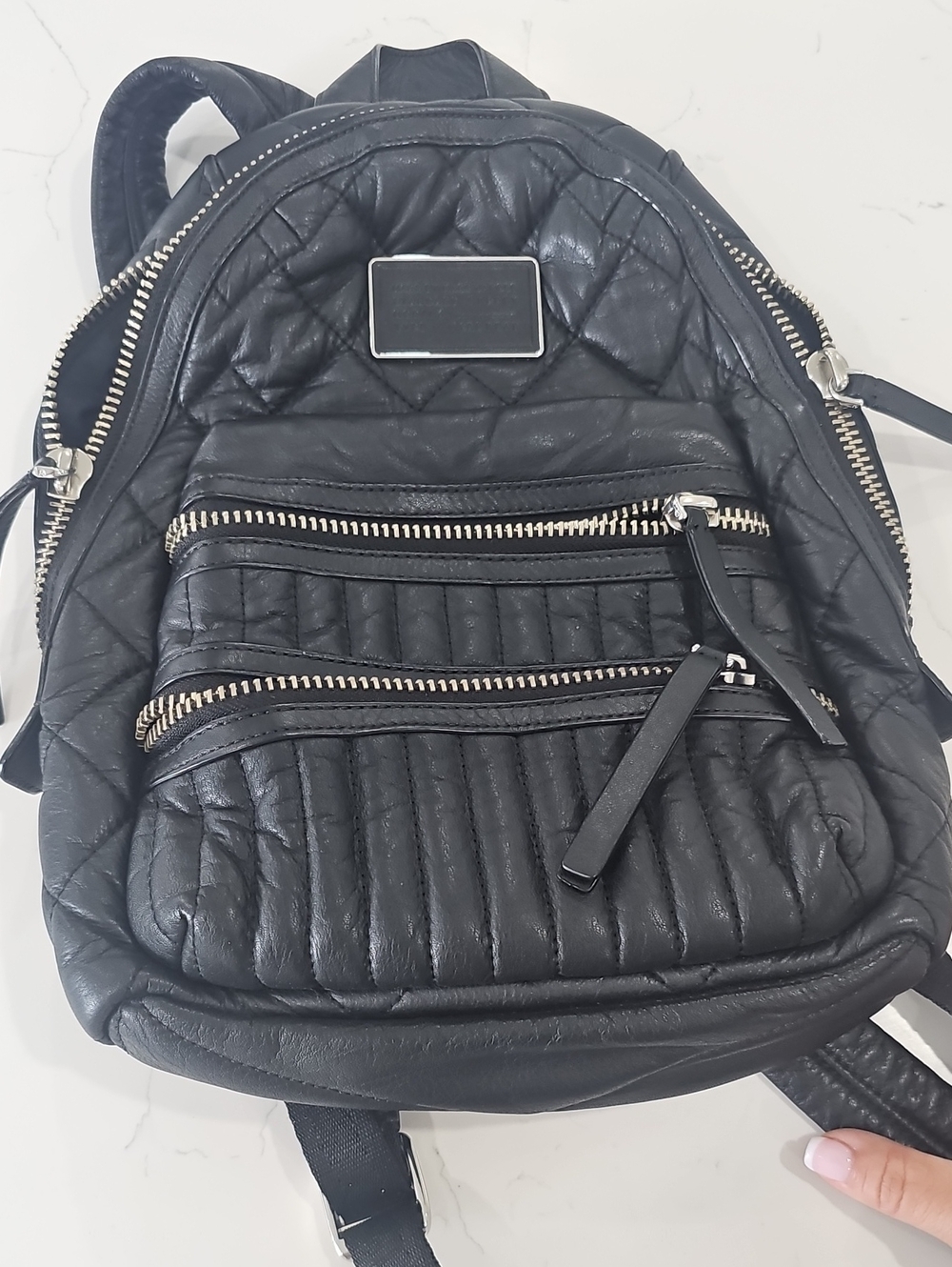 Marc Jacobs Black Quilted Leather Mini Backpack with Silver Zippers